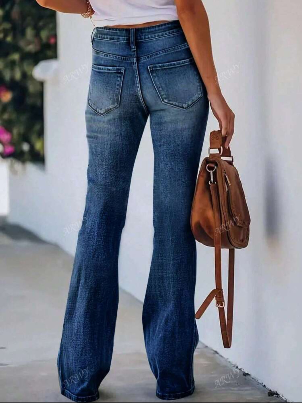 Dark Wash Women's Pockets Flare Casual Versatile Jeans
