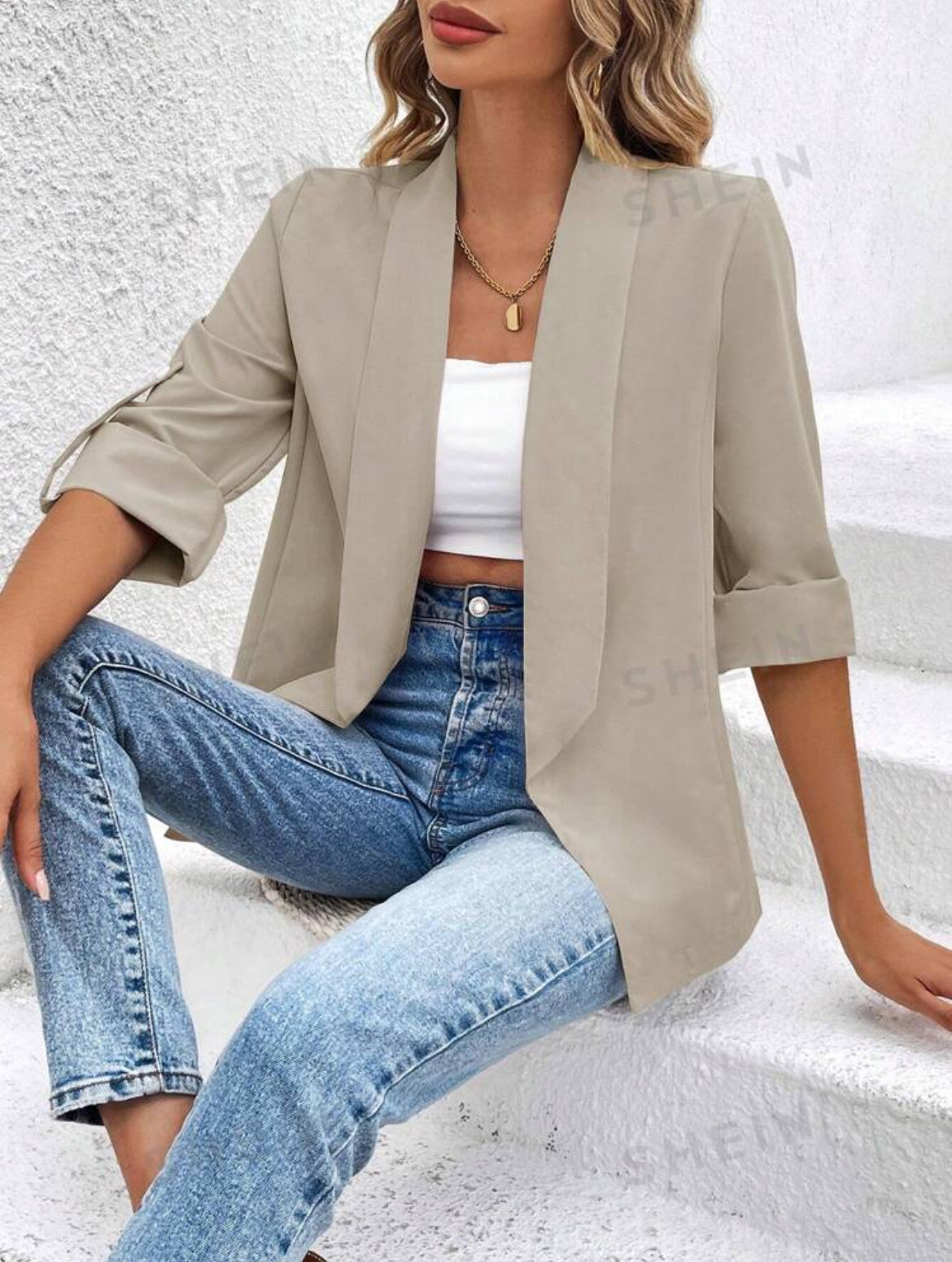 SHEIN Essnce Women Plain Simple Daily Blazer Jacket