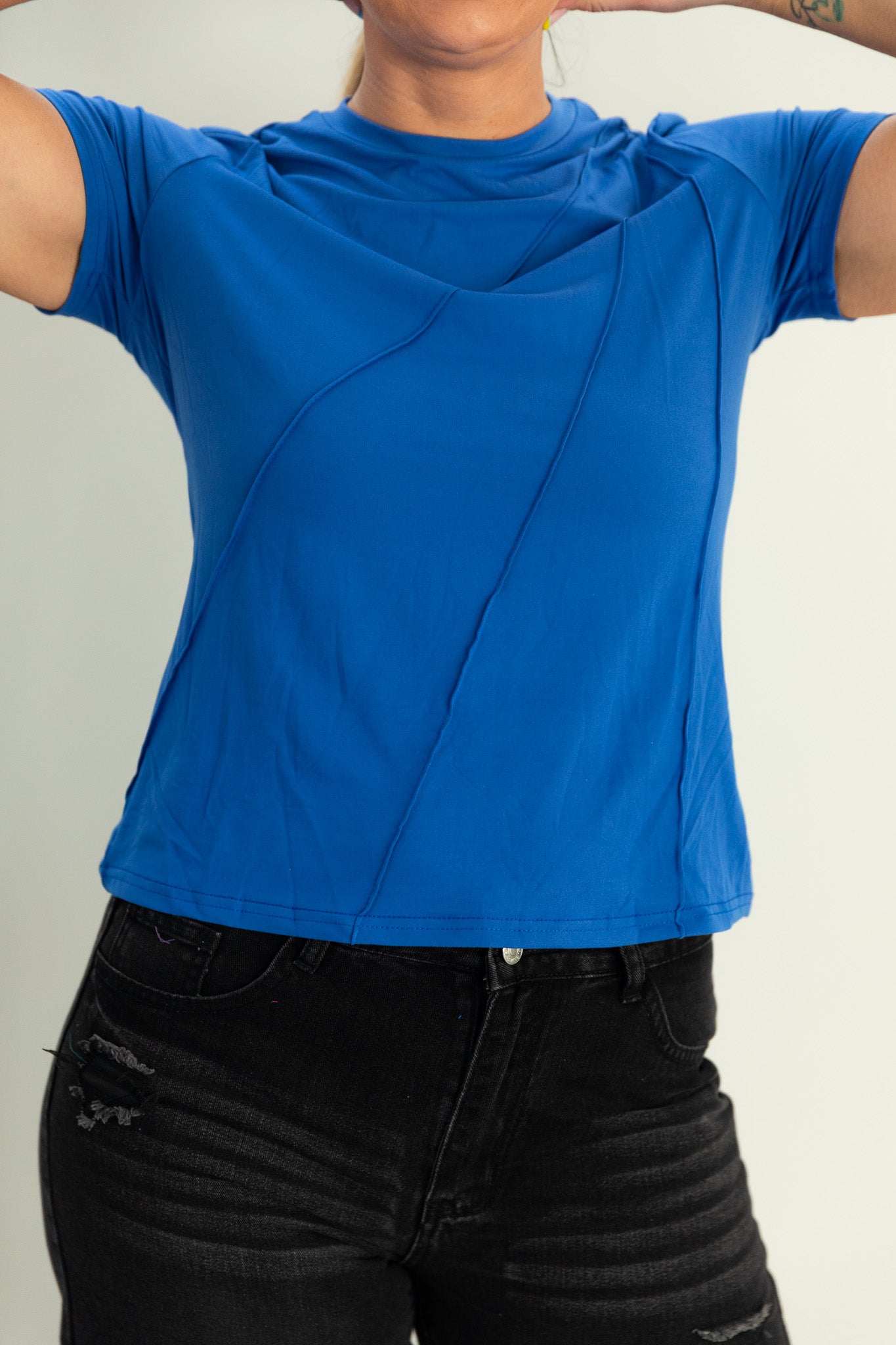 Cobalt Blue Pleated Panel Tee