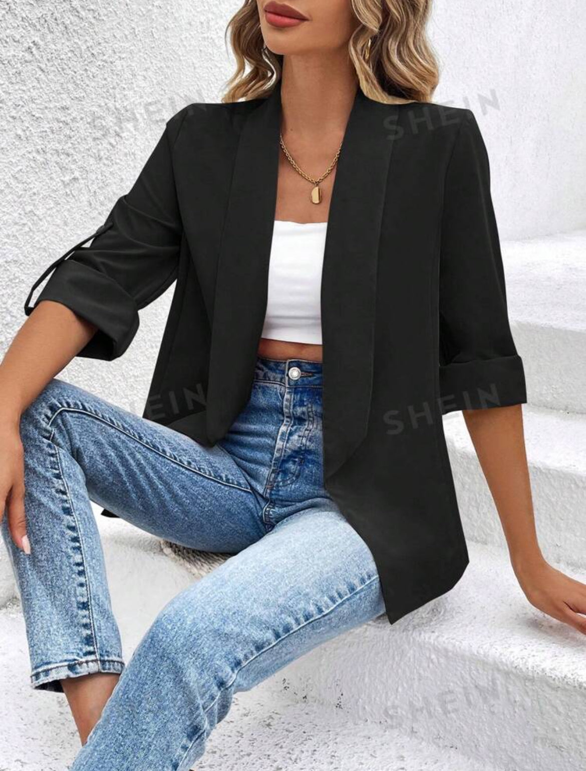 SHEIN Essnce Women Plain Simple Daily Blazer Jacket
