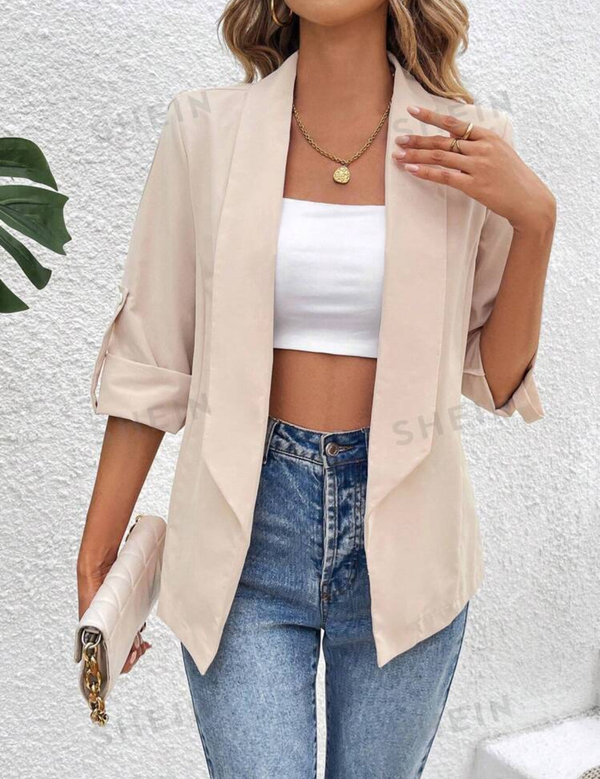 SHEIN Essnce Women Plain Simple Daily Blazer Jacket