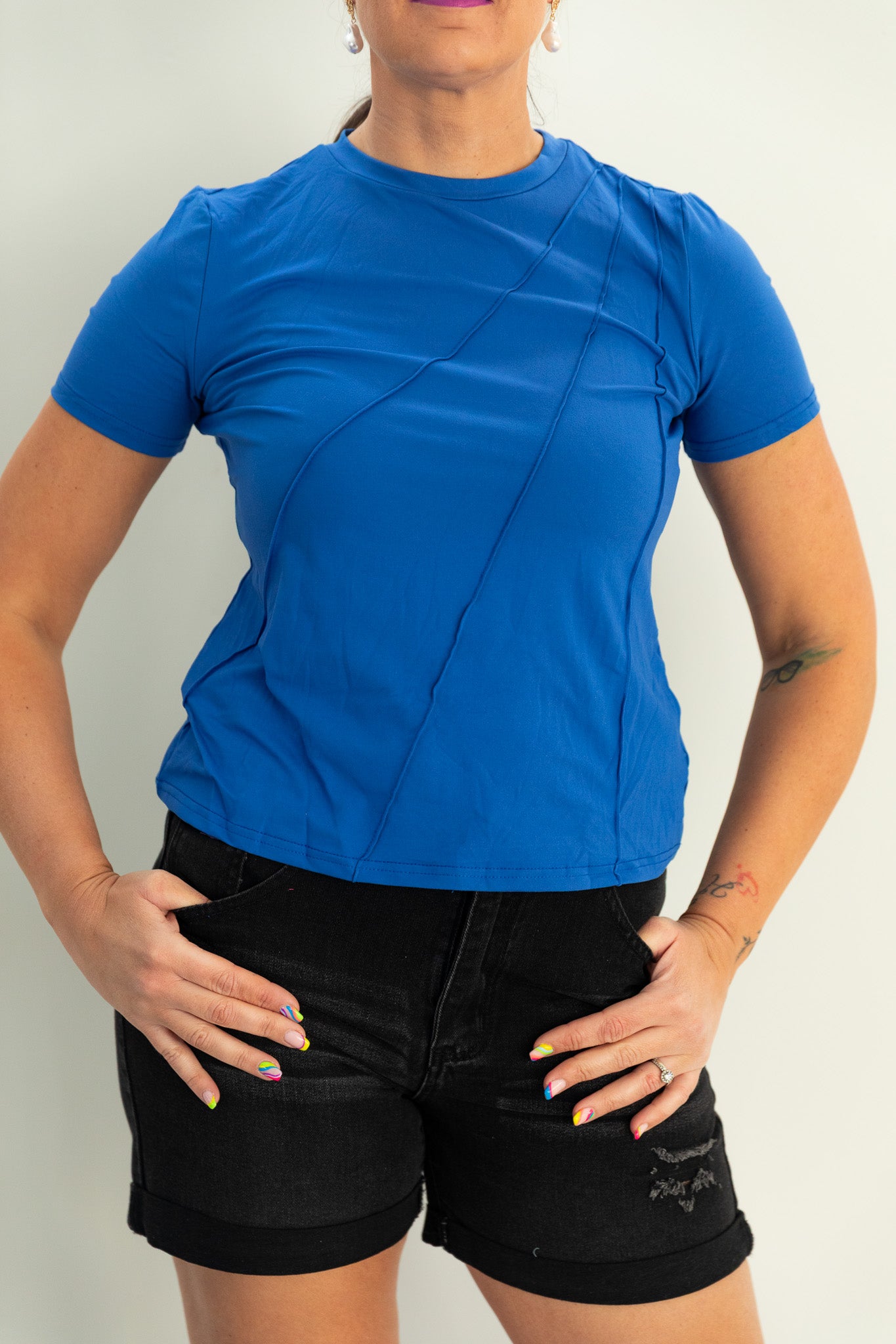 Cobalt Blue Pleated Panel Tee