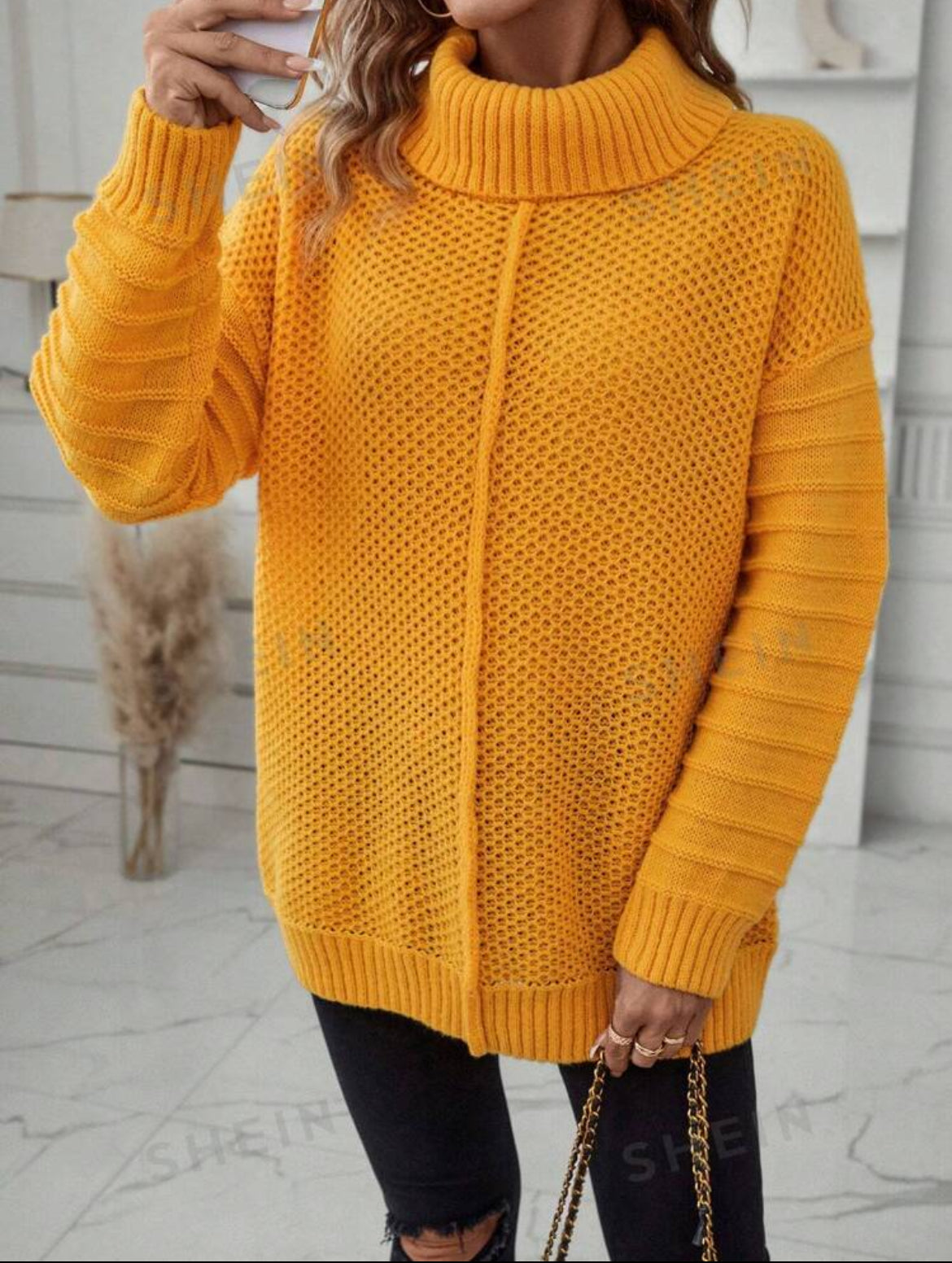 Mustard Yellow Turtleneck Drop Shoulder Sweater (S4)(M2)(L2)