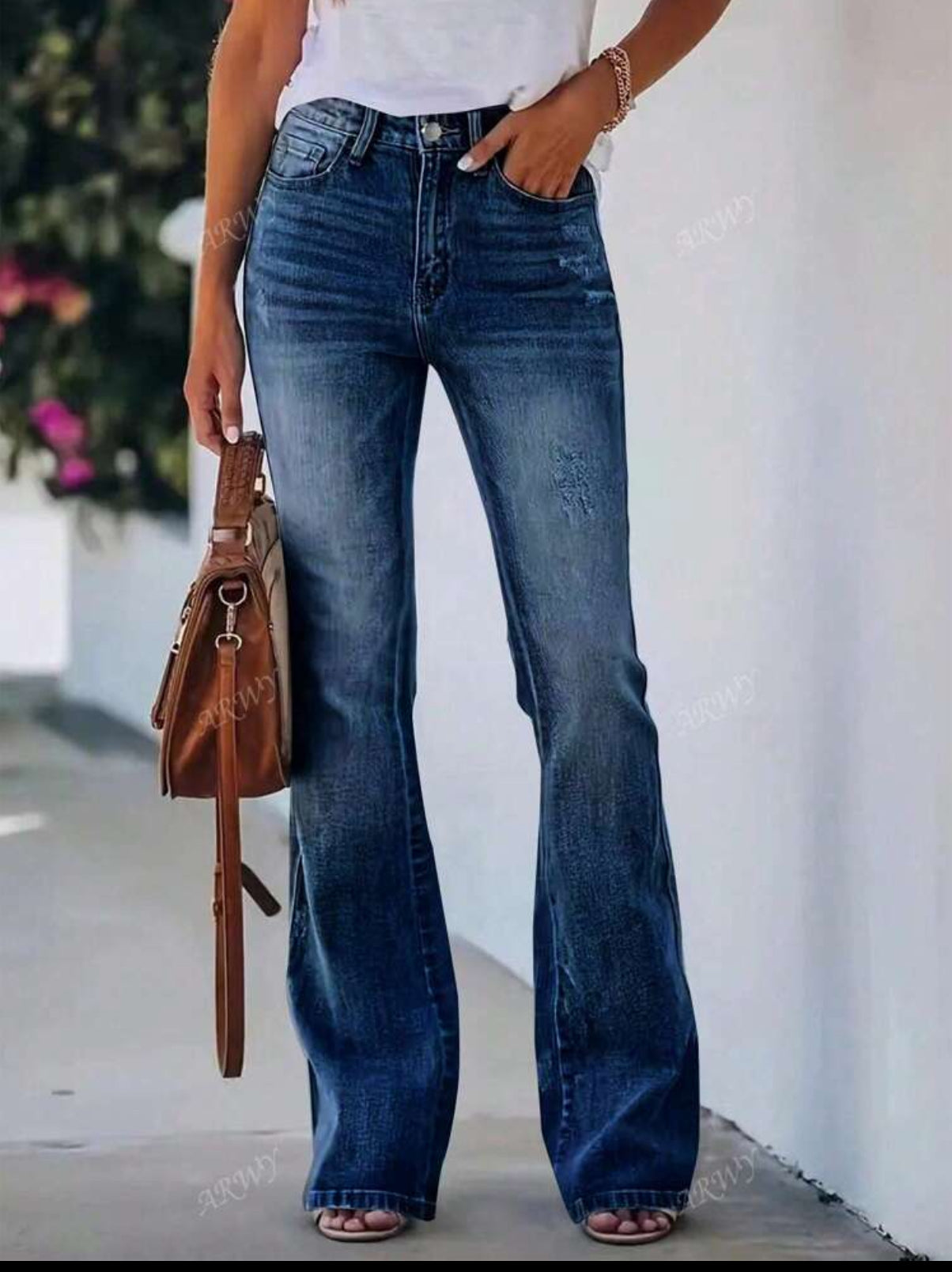 Dark Wash Women's Pockets Flare Casual Versatile Jeans