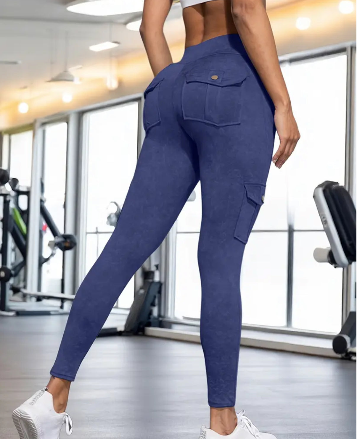 Navy Blue High Waisted Yoga Pants with Pockets