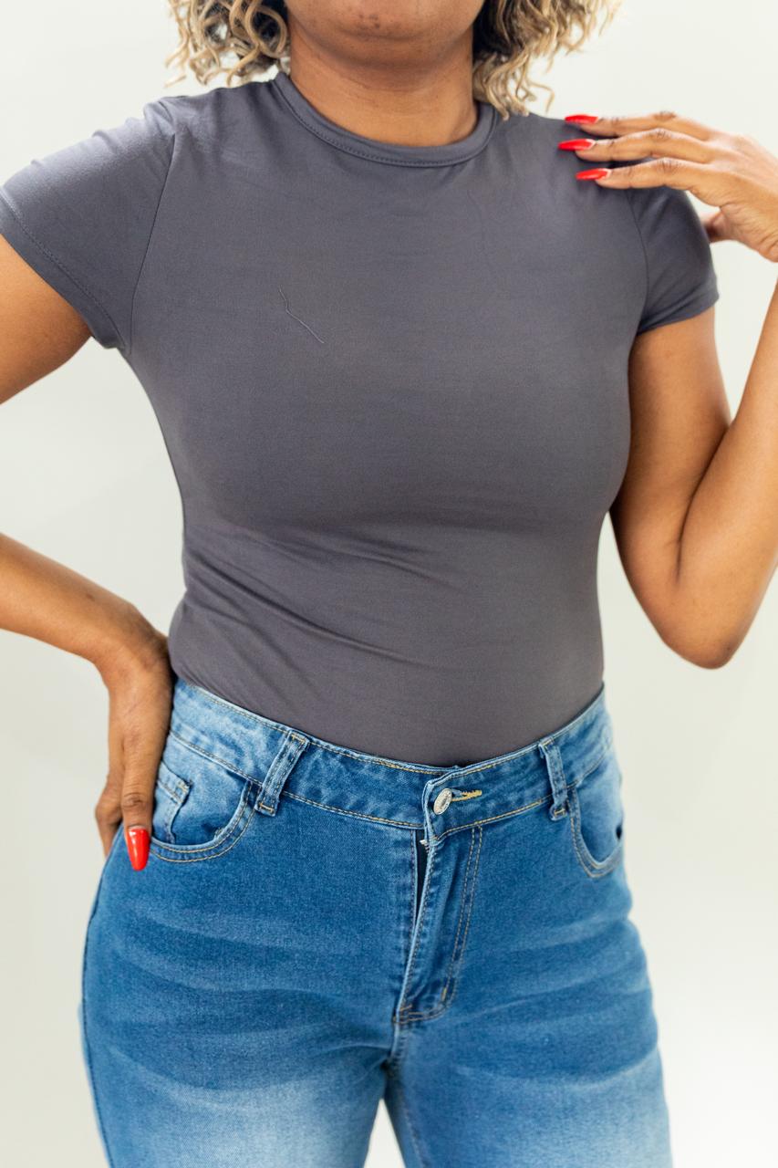 Dark Grey Classic Short Sleeve Bodysuit – Solid Color Staple
