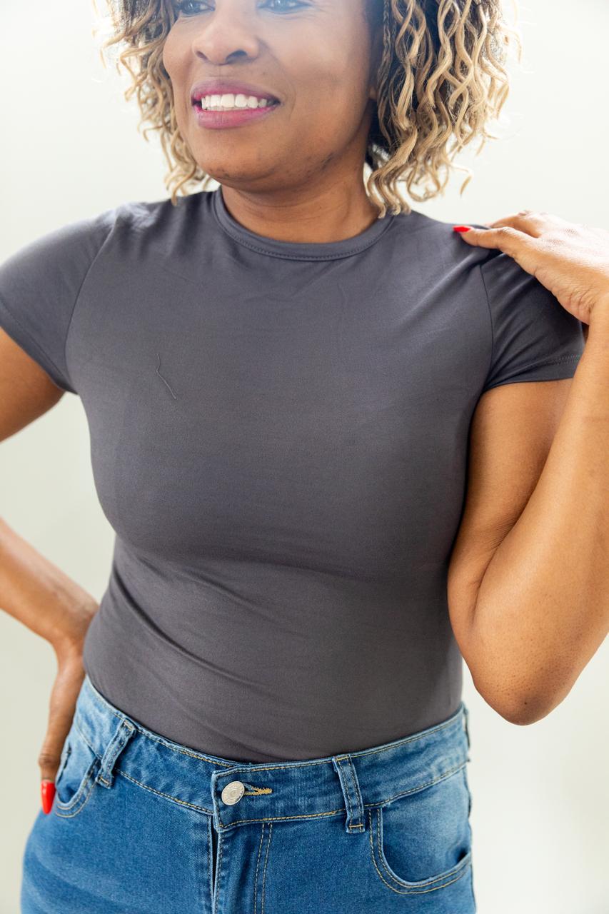 Dark Grey Classic Short Sleeve Bodysuit – Solid Color Staple