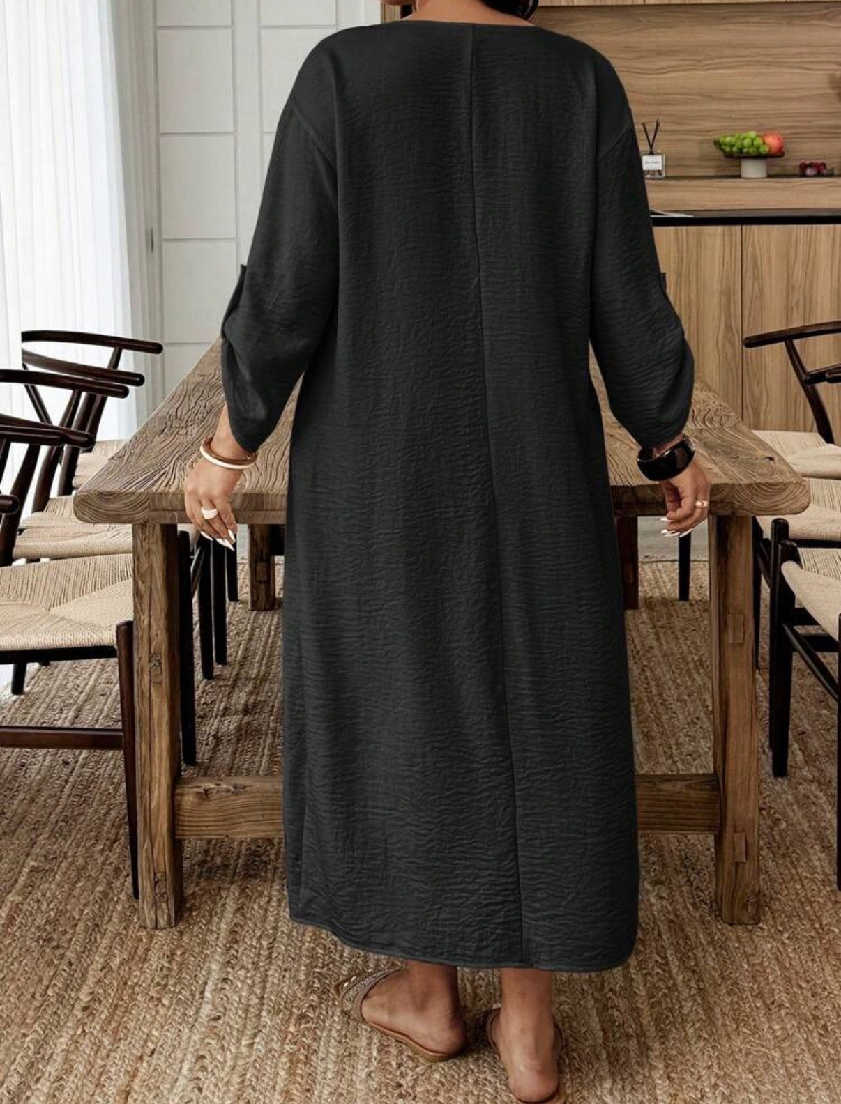 CURVE Black Rolled Sleeve Midi Dress