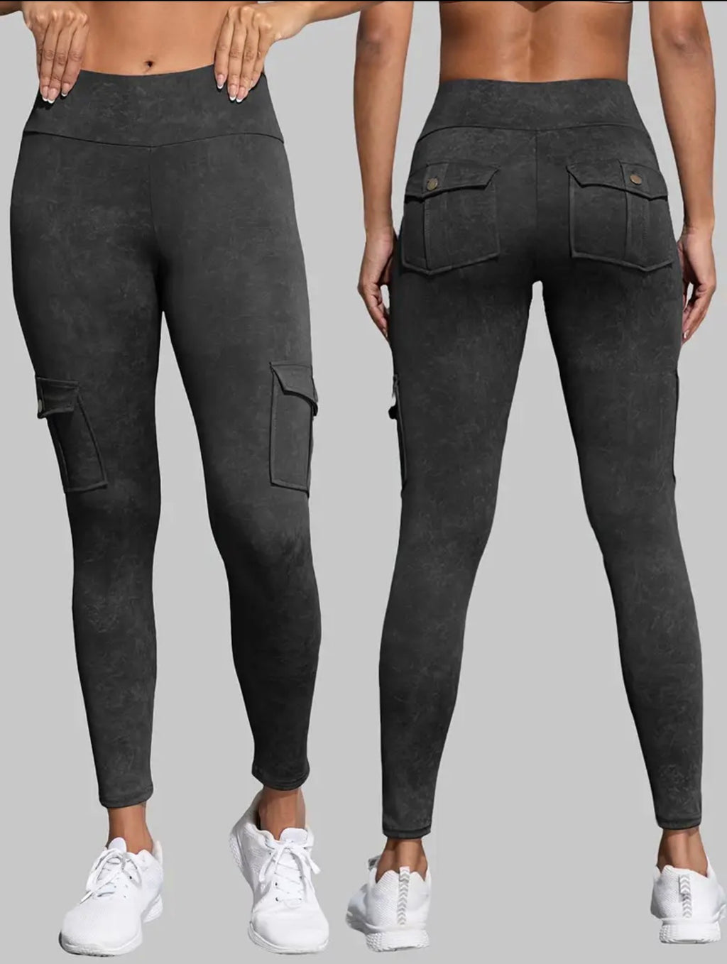 Snowflake Black Pocketed Cargo Leggings