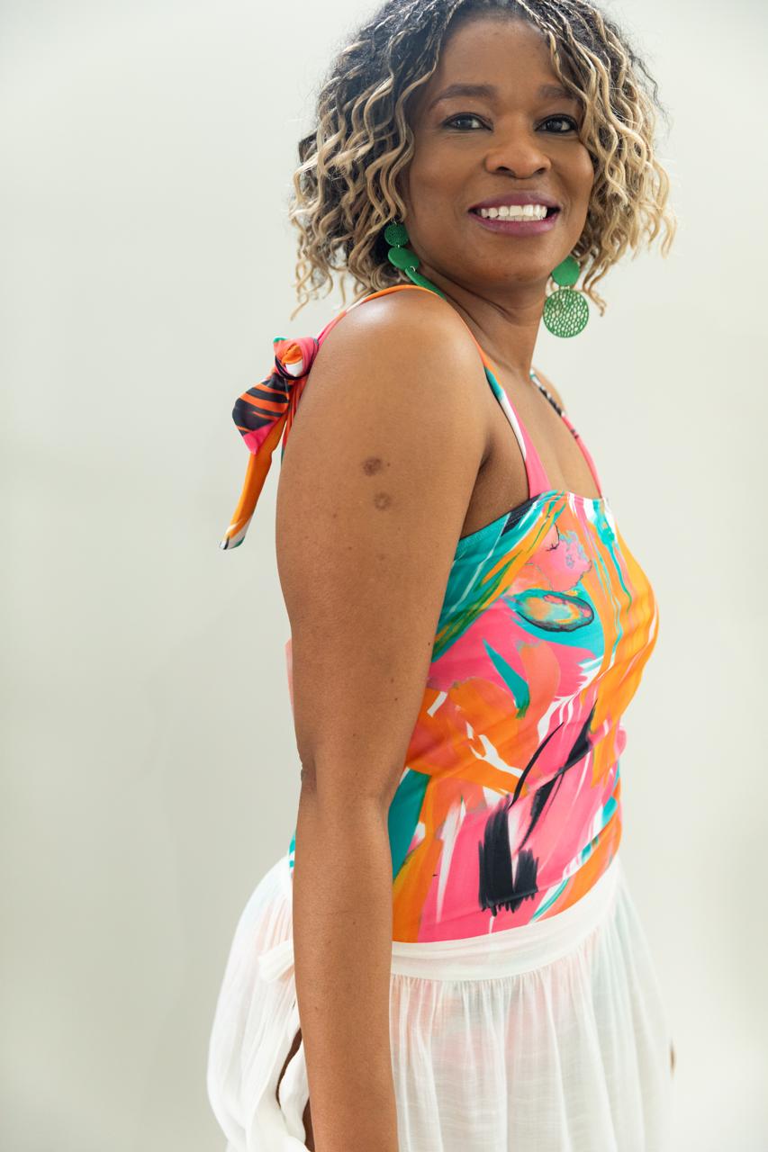 SHEIN Swim Summer Beach All Over Print Knot Shoulder One Piece Swimsuit (Wrap Sold Separately)