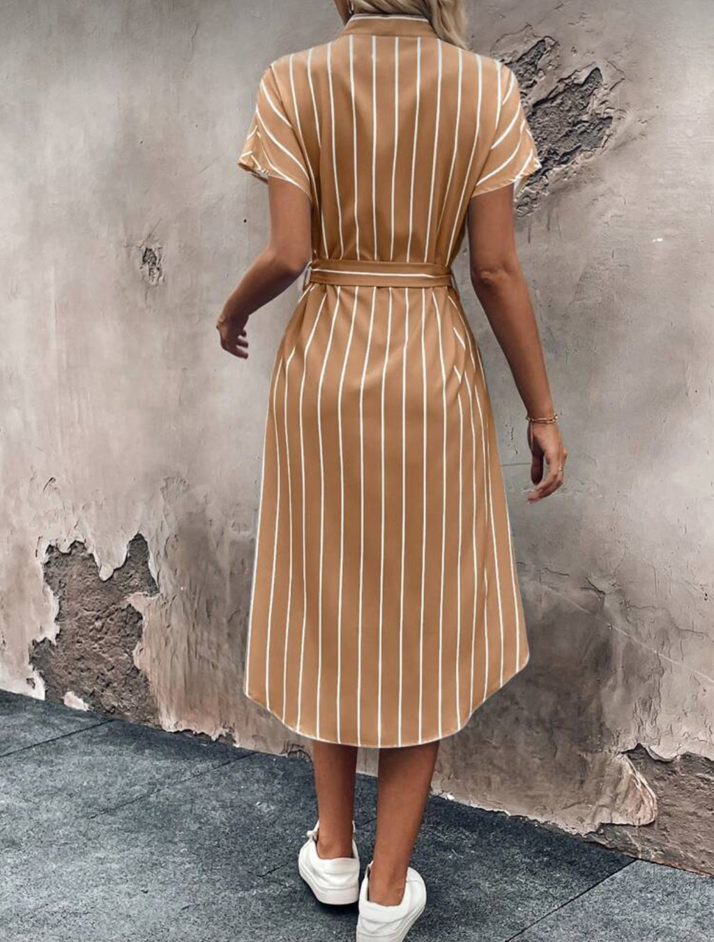 Brown and White Stripped Button Up Dress