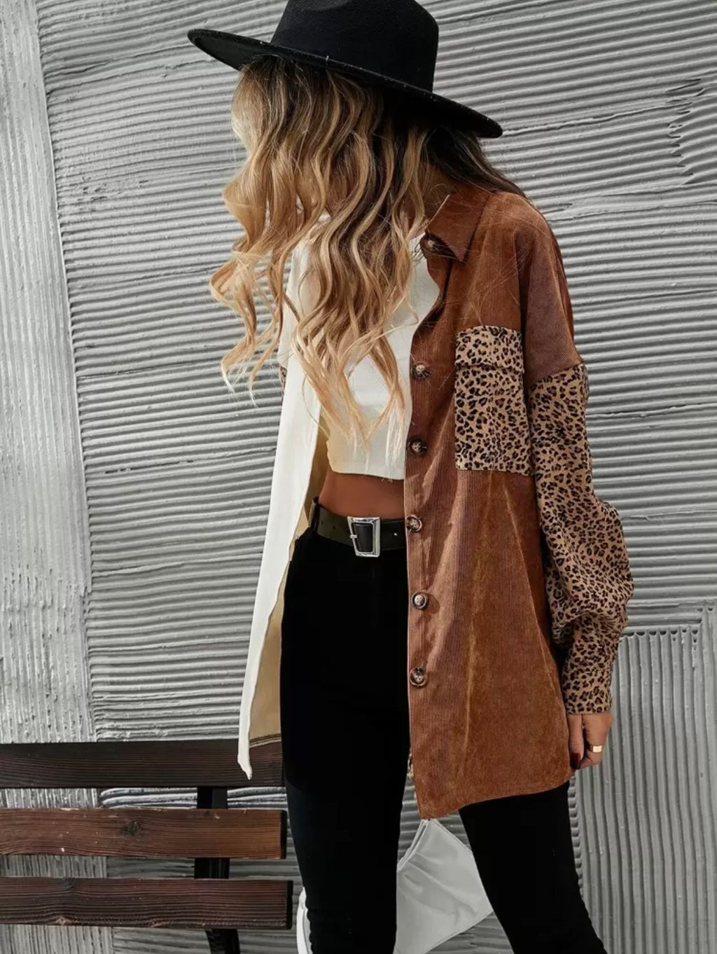 Leopard Panel Corduroy Shacket – Lightweight & Layer-Ready