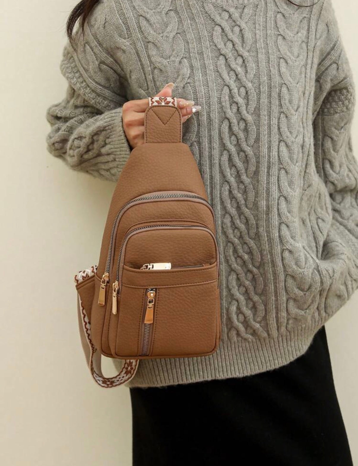 Brown Luxe Sling Crossbody Bag