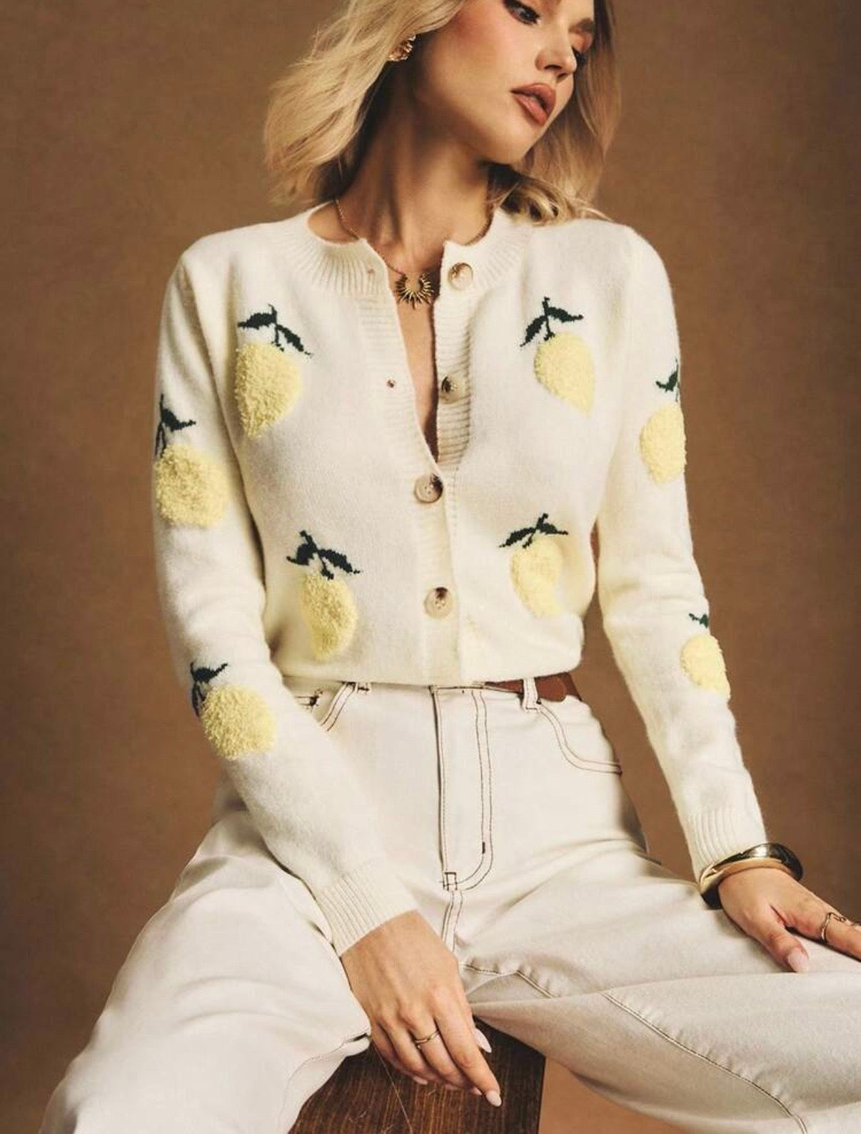 Lemon Textured Knit Cardigan