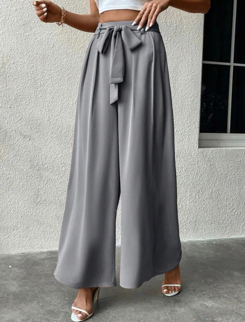 High Waisted Tie Solid Belted Wide Leg Pants (S8) (M4) (L7) (XL6 ...