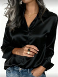 Luxe Black Satin Button-On Blouse