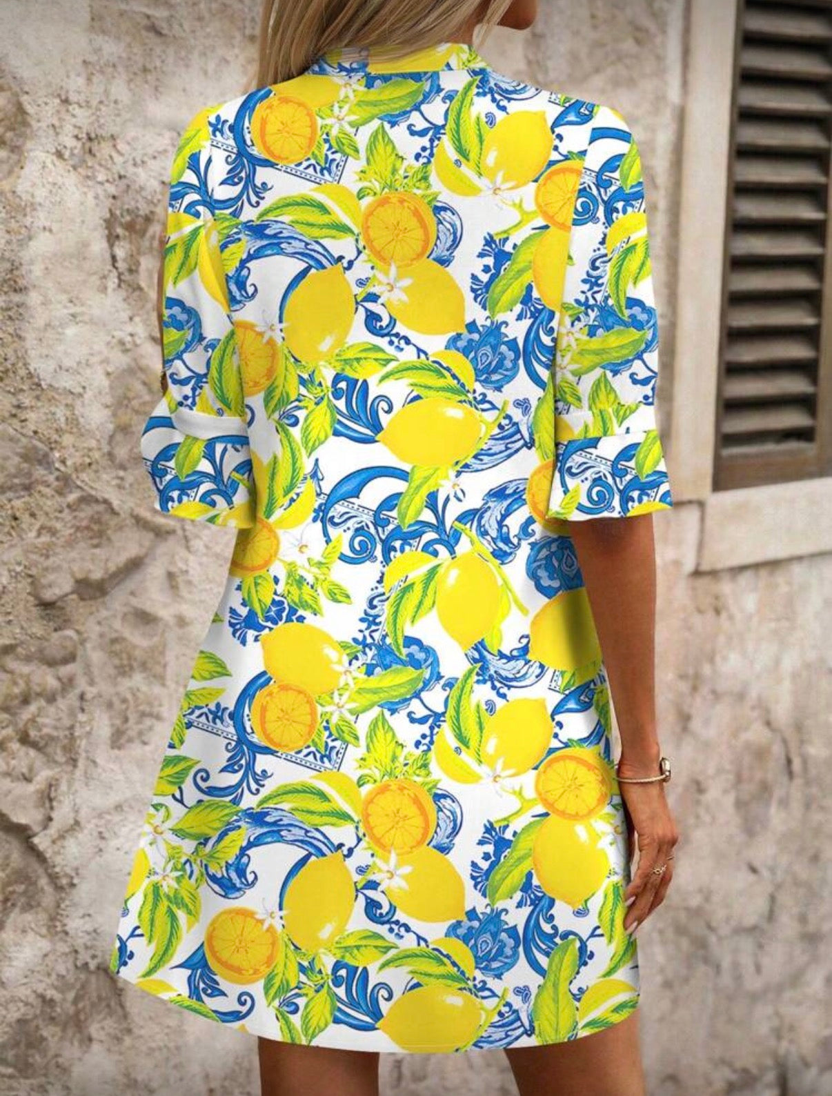 Lemon Detail 3/4 Sleeve Dress