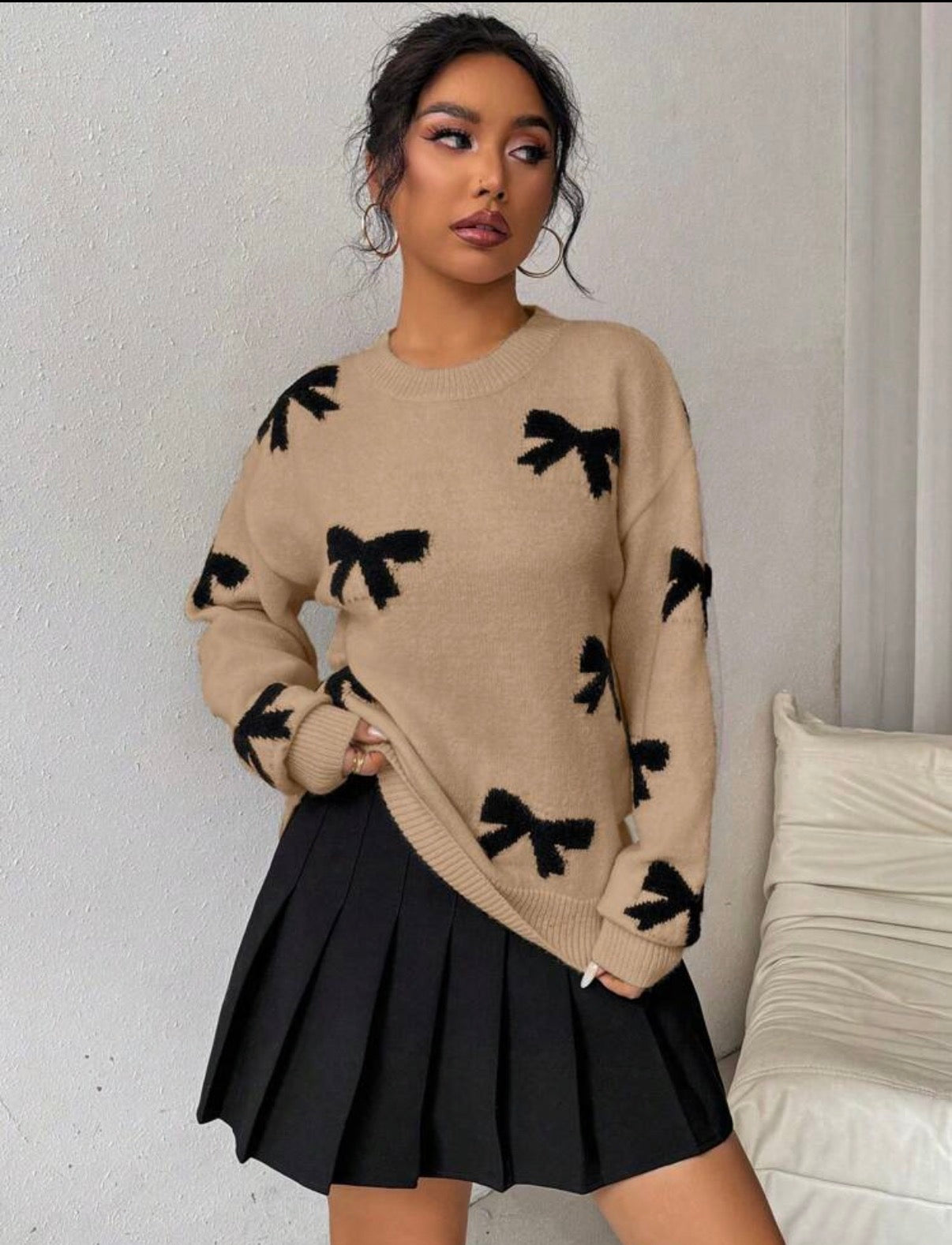 Beige and Black Comfortable Soft Knit Jersey