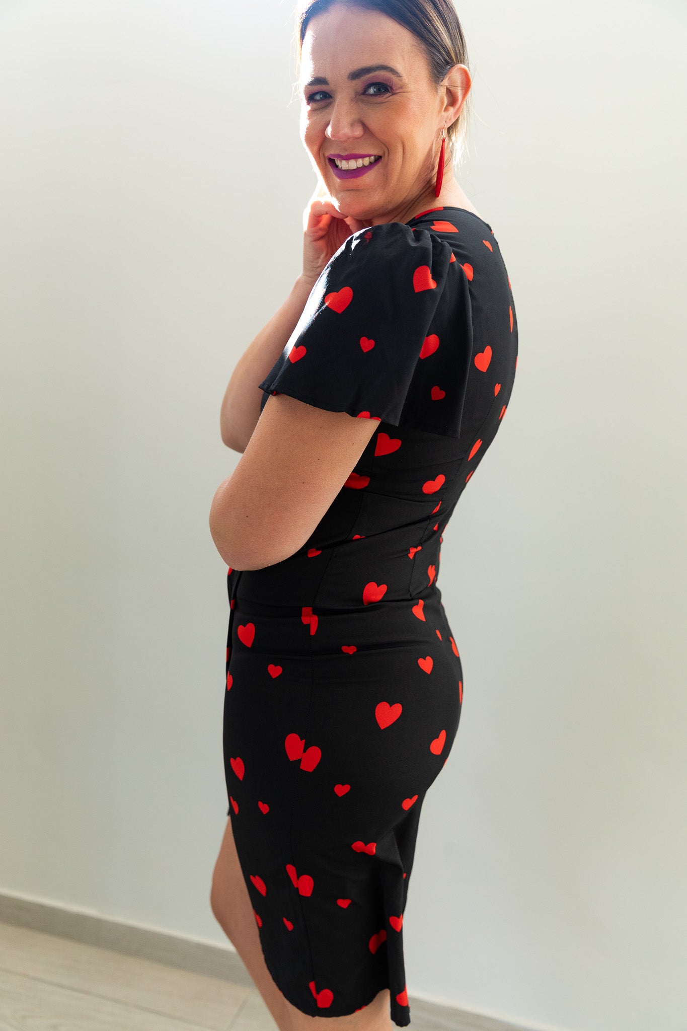 Valentines Day SHEIN Clasi Ladies' Heart Pattern Wrap Neckline Dress