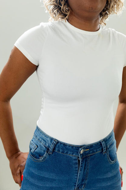 White Classic Short Sleeve Bodysuit – Solid Color Staple