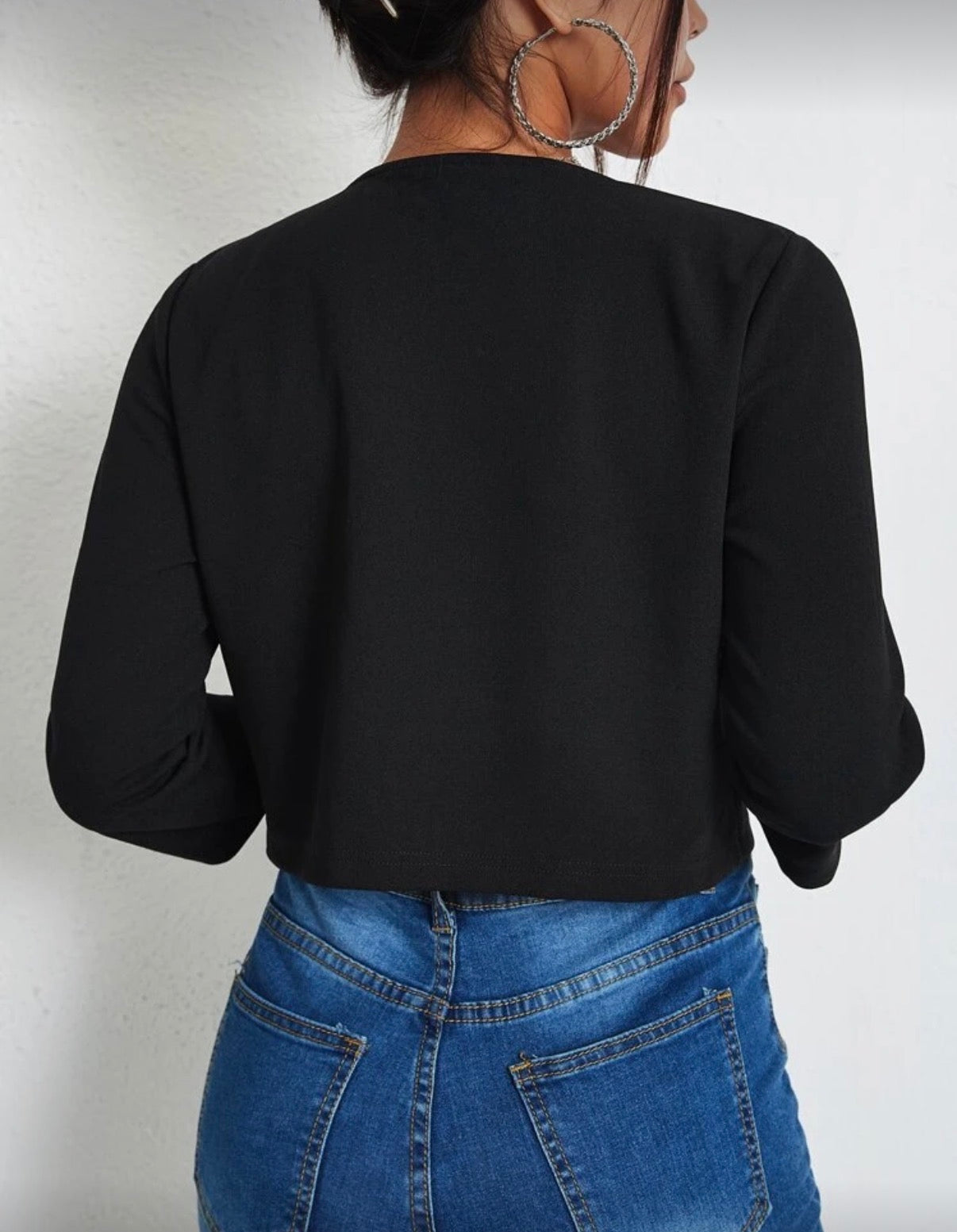 Black Cropped Open Front Blazer