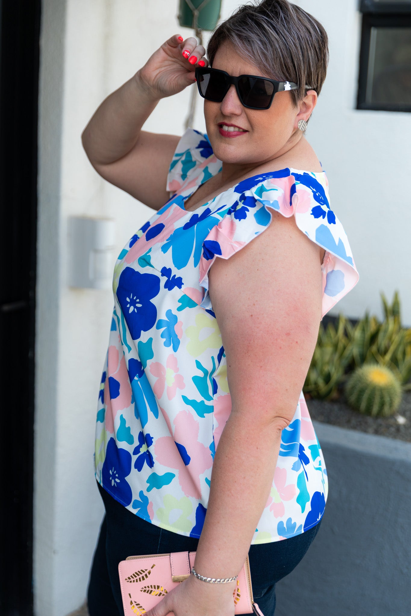 Boho Floral Square Neck Curve Top