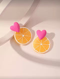 Heart & Citrus Stud Earrings – Pink/Orange