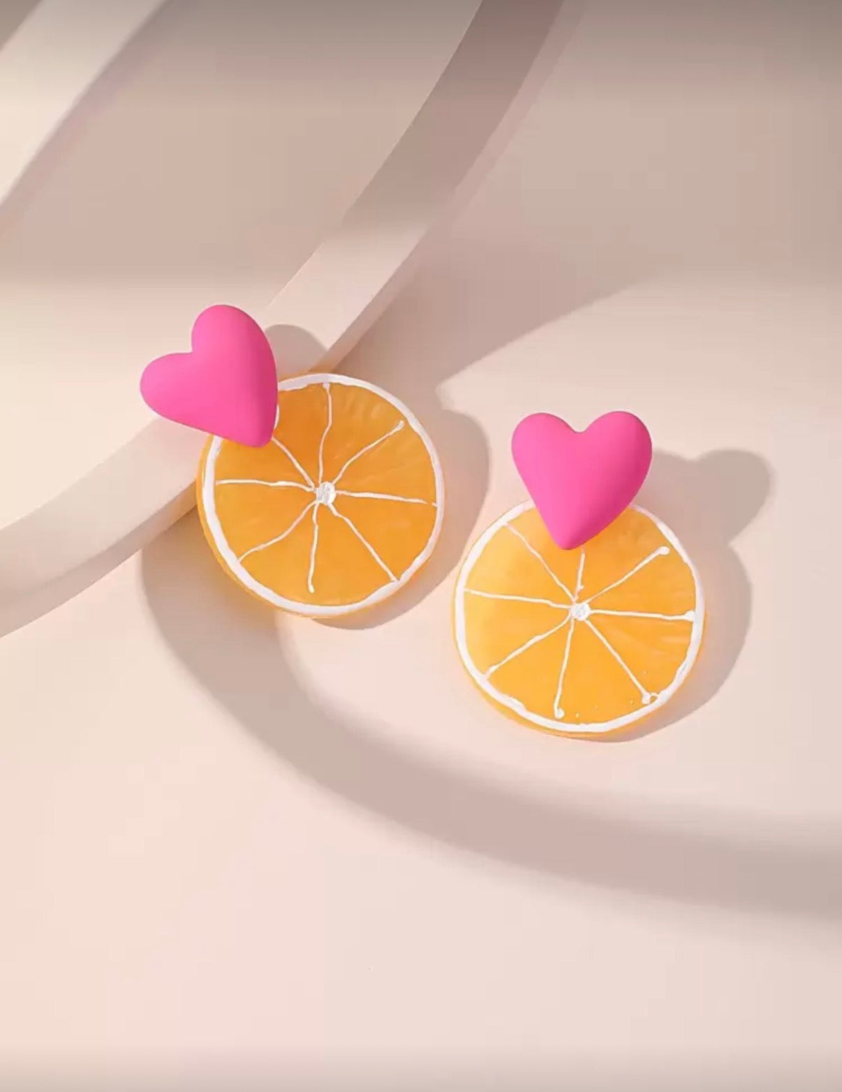 Heart & Citrus Stud Earrings – Pink/Orange