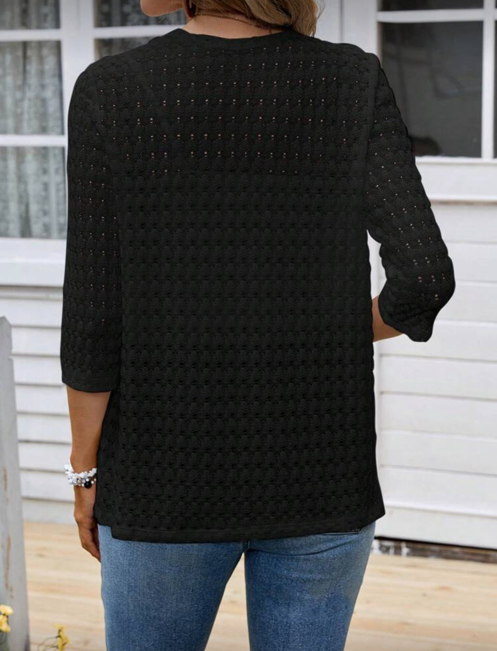 Classic Black Knit 3/4 Sleeve Cardigan