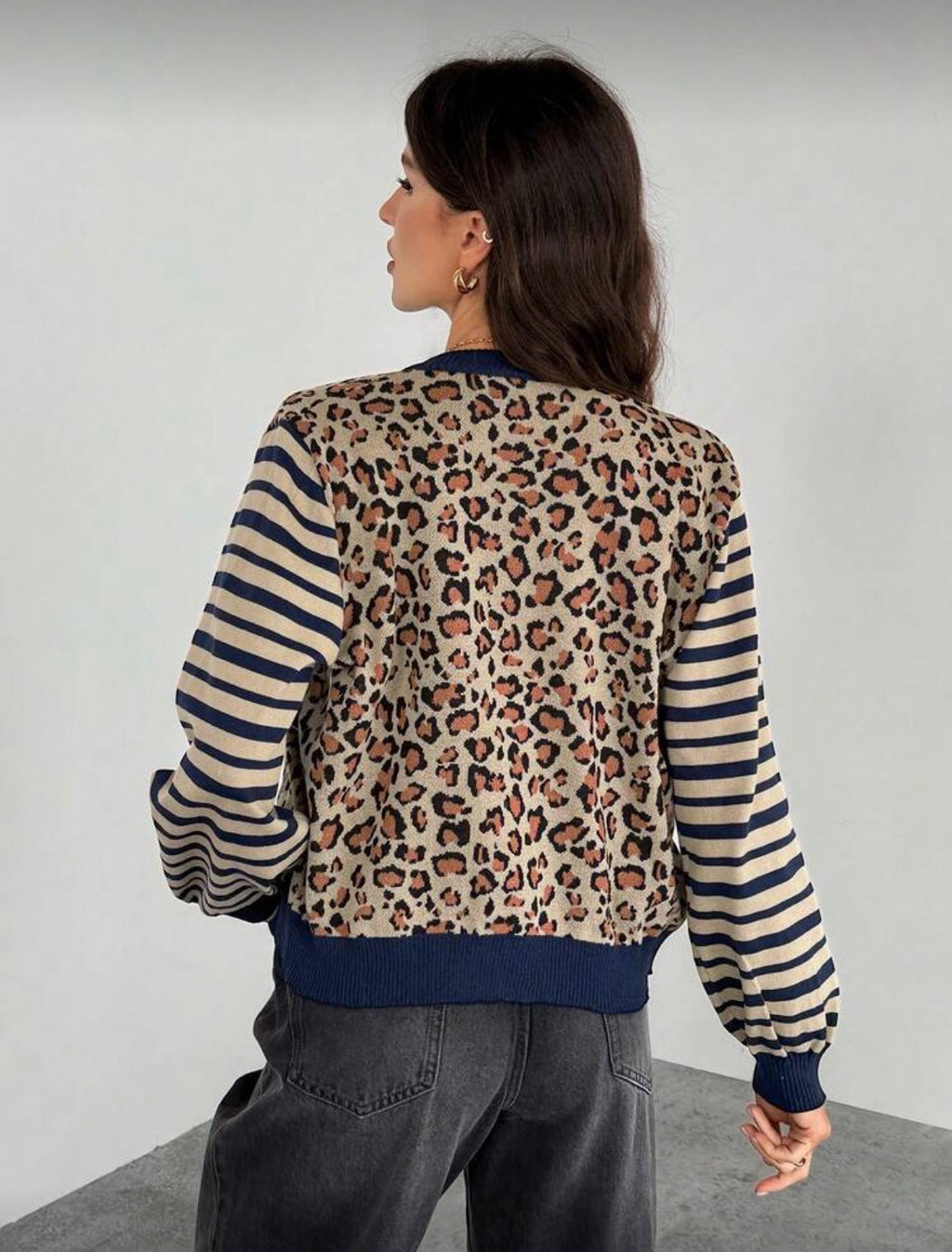 Leopard & Stripe Button Knit