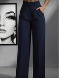 Navy Blue High Waisted Lose Fitted Trousers