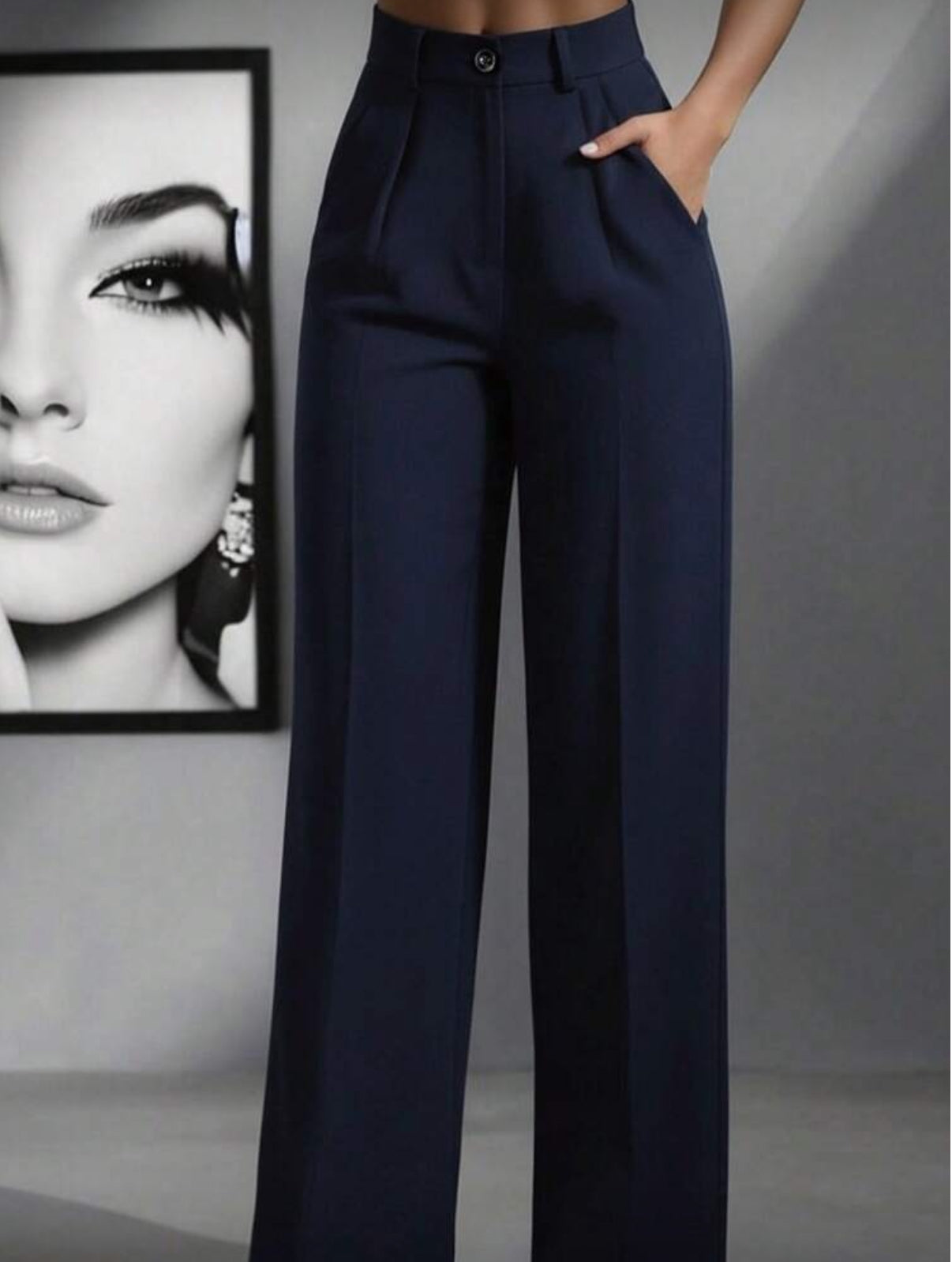Navy Blue High Waisted Lose Fitted Trousers