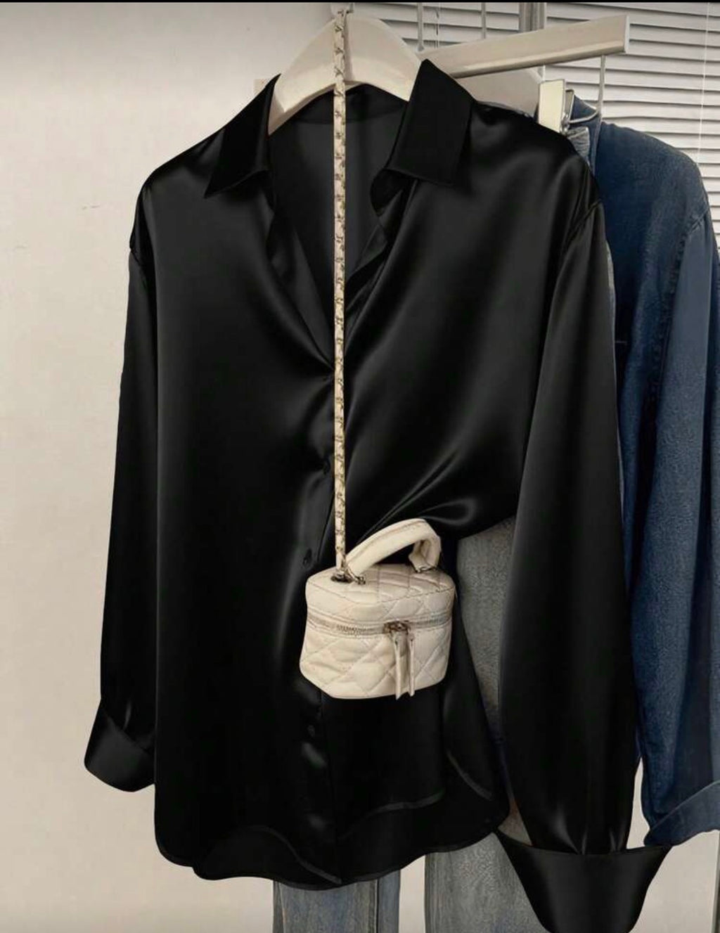 Luxe Black Satin Button-On Blouse