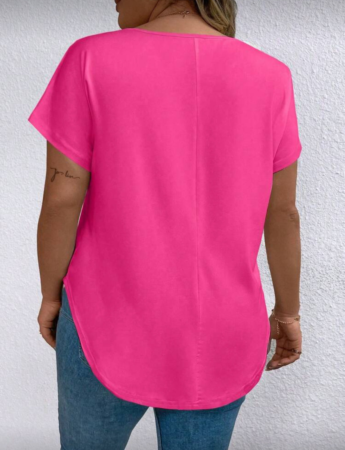 Hot Pink Curved Hem Curve Tshirt