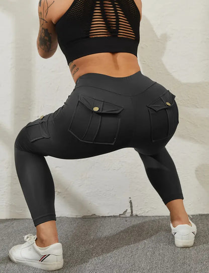 Black High Waisted Stretch Yoga Pants with Pockets