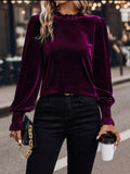 Red Violet Frill Neck Velvet Blouse