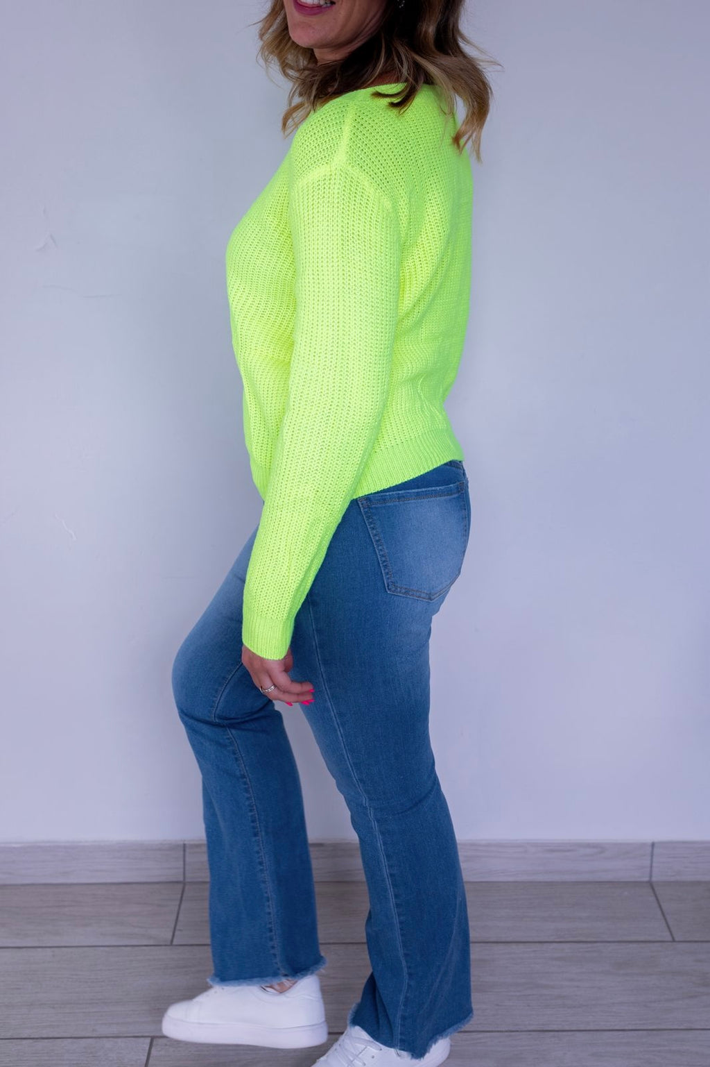 Neon Lime Green Ribbed Knit Sweater