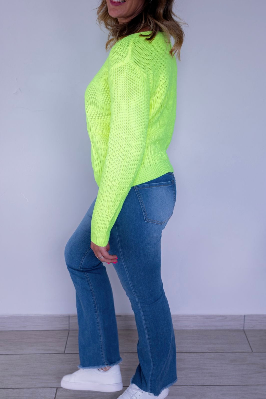Neon Lime Green Ribbed Knit Sweater