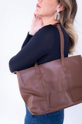 Brown Structured PU Leather Office Tote