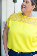 Bright Yellow Lace Detail Curve Top