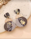 Coffee Brown Clay Statement Earrings with Gold Foil
