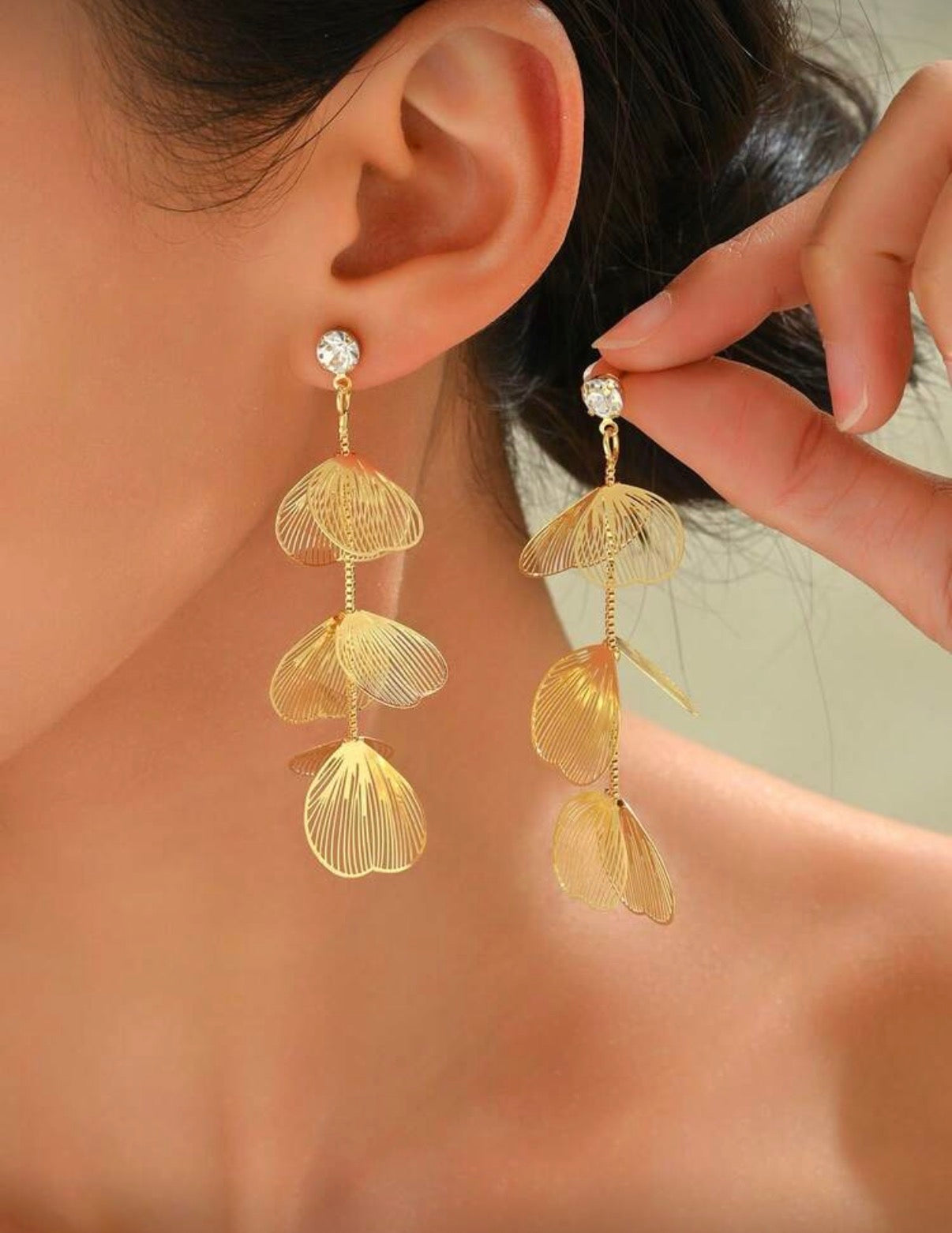Gold Floral Tassel Statement Earrings