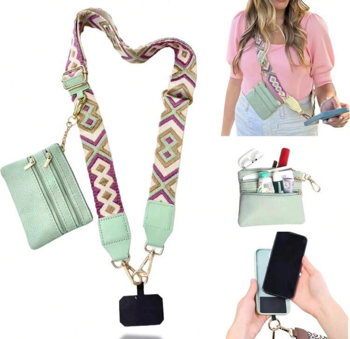 Phone Strap With Zippered Pocket, Cell Phone Lanyard, With Wallet