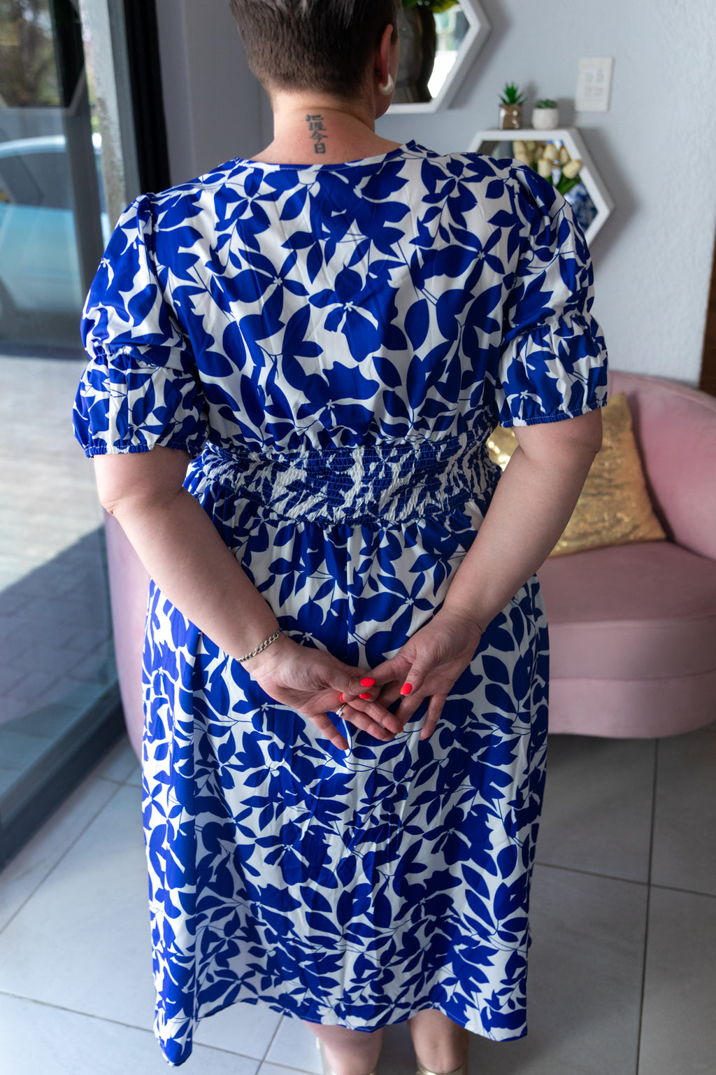 SHEIN VCAY Plus Size Floral Print V-Neck High Slit Dress Maxi Women Outfit