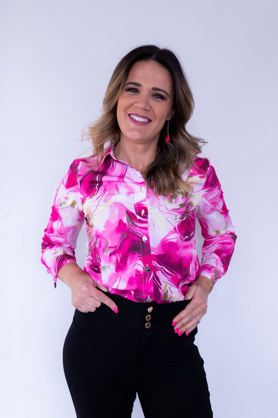 Pink Marble Long Sleeve Blouse