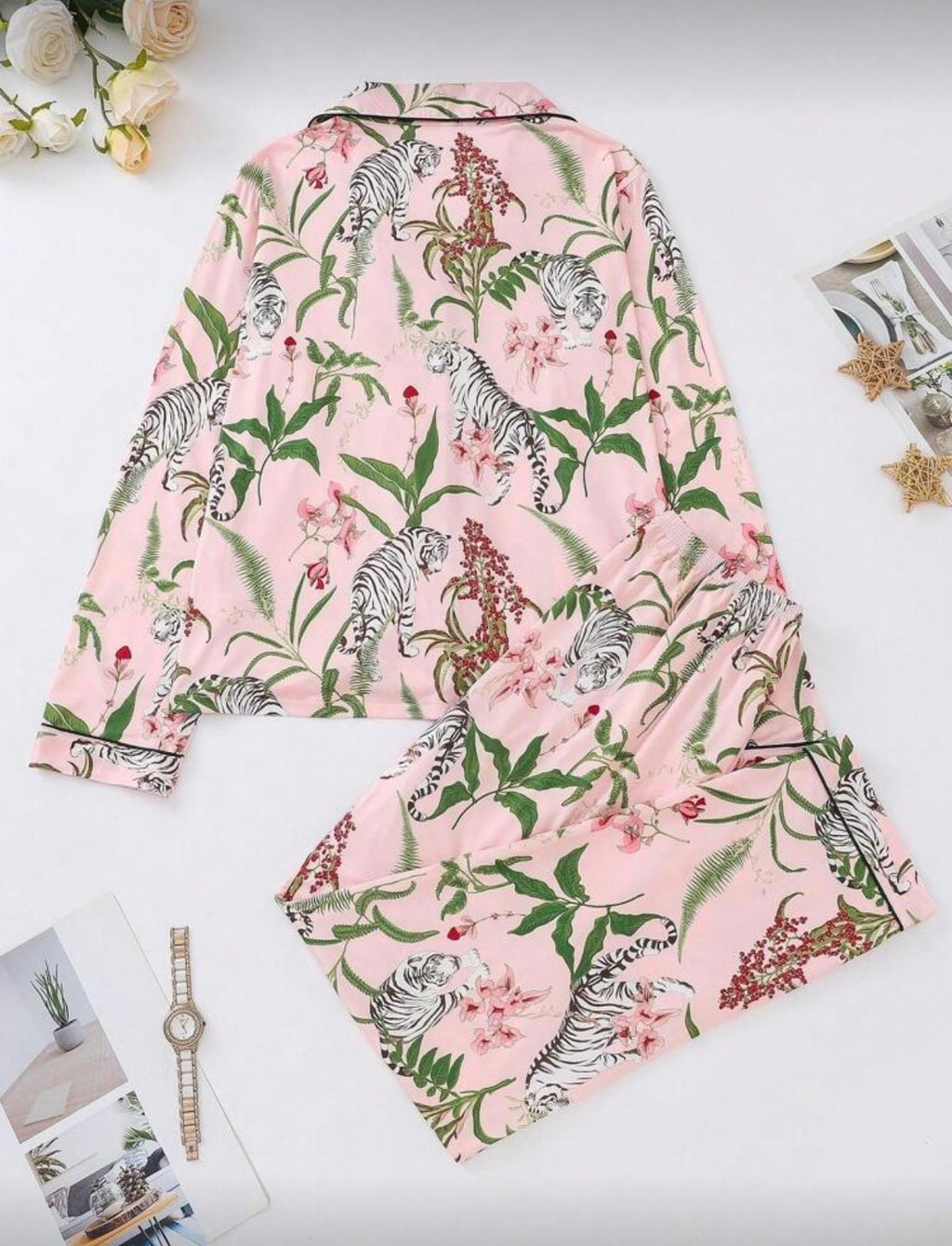 Tiger Print Long Sleeve Pajama Set
