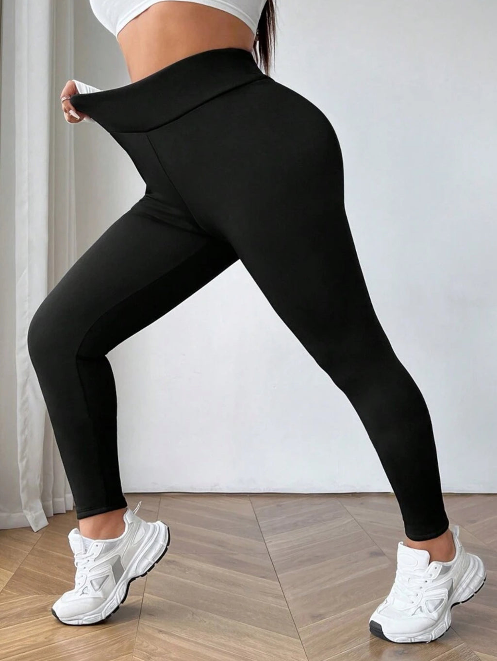 Black Plus Size Women's High Waist Thick Warm Thermal Leggings
