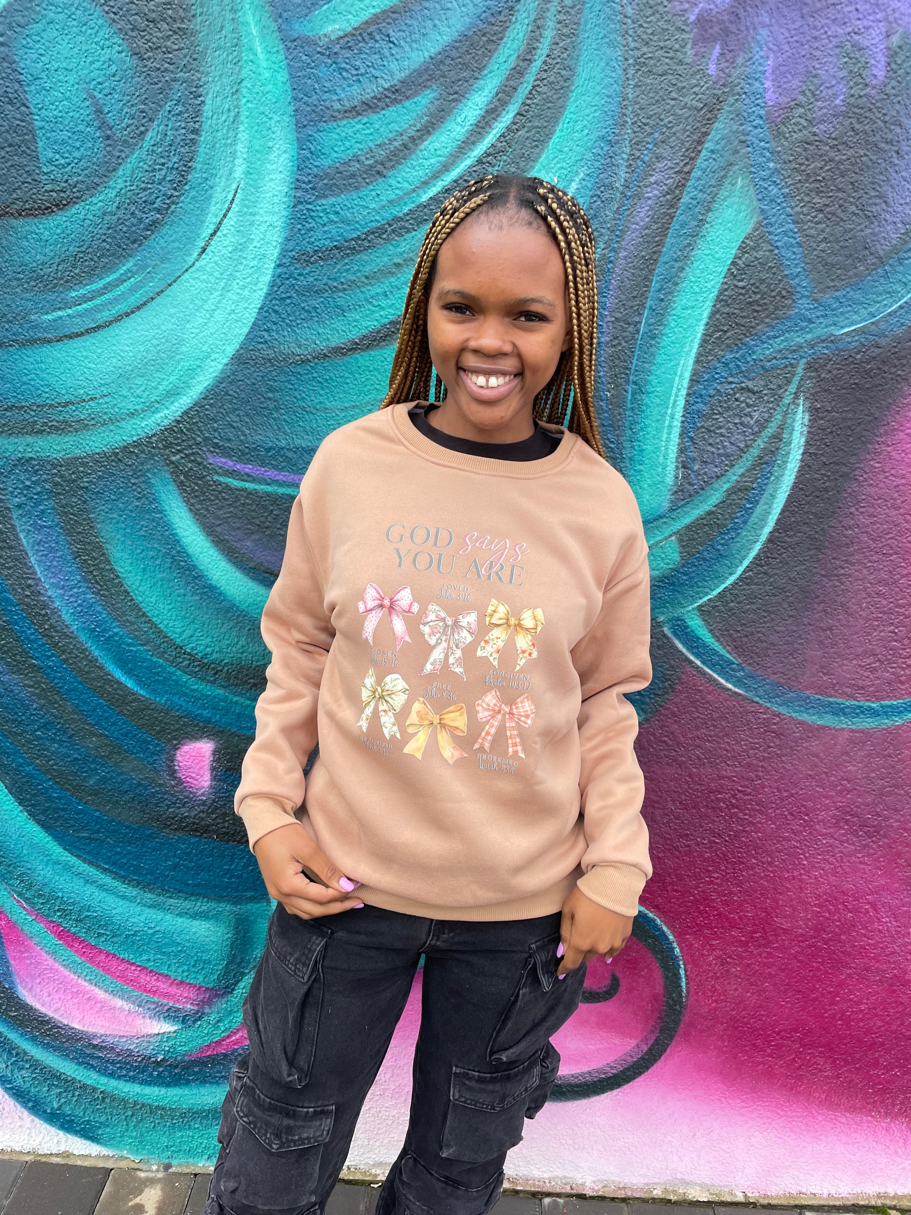 Beige Pullover “God Says You Are”