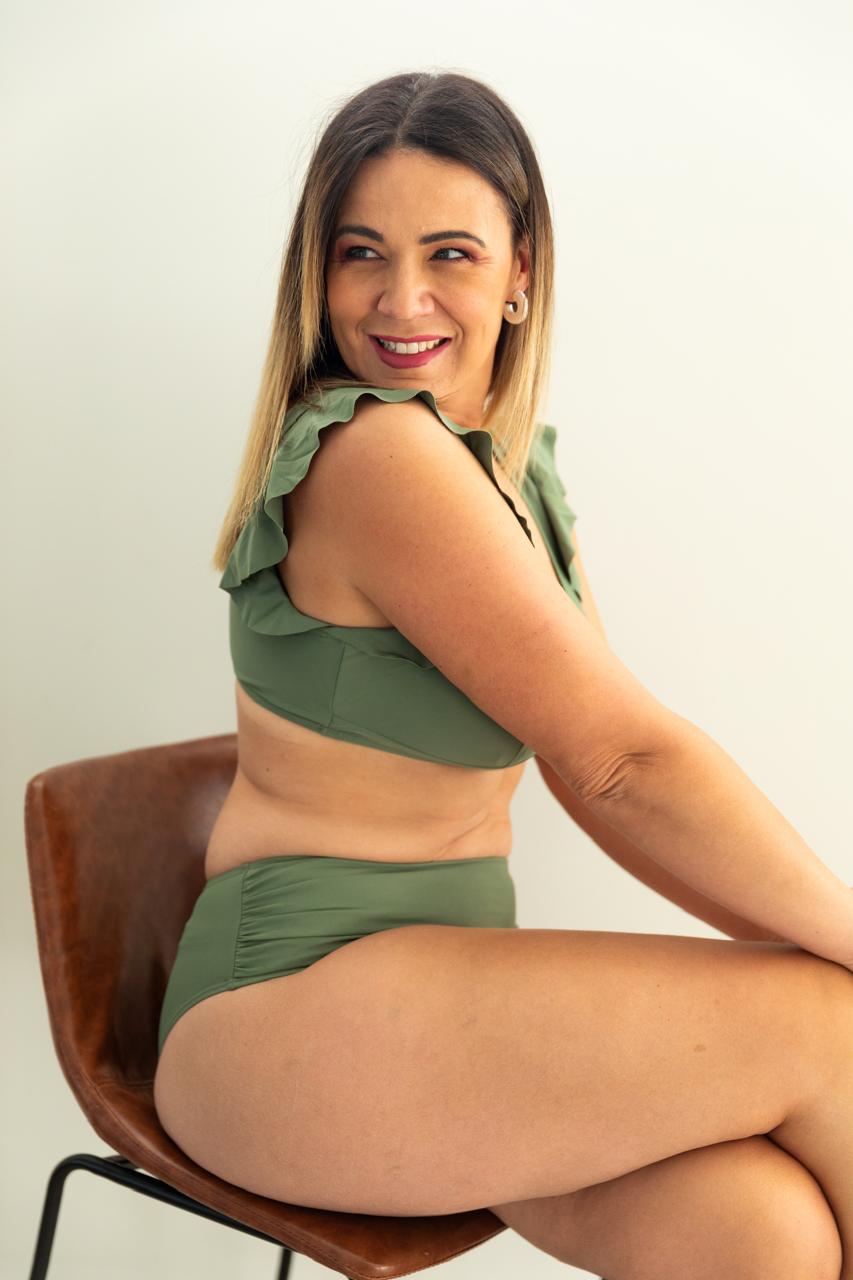 Olive Ruffle High-Waisted Bikini Set