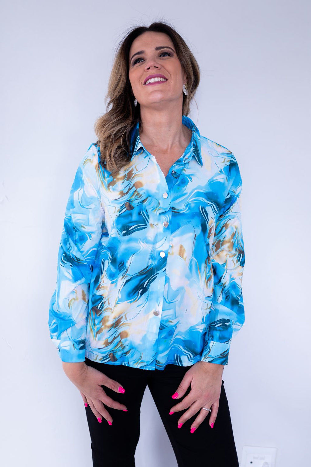 Blue Marble Long Sleeve Blouse